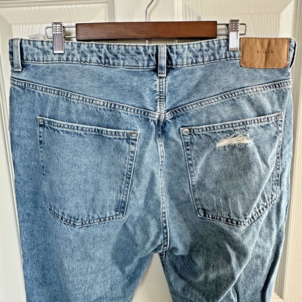 h&m distressed boyfriend jeans size 16 y2k grunge relaxed fit raw hem button fly - Picture 4 of 9